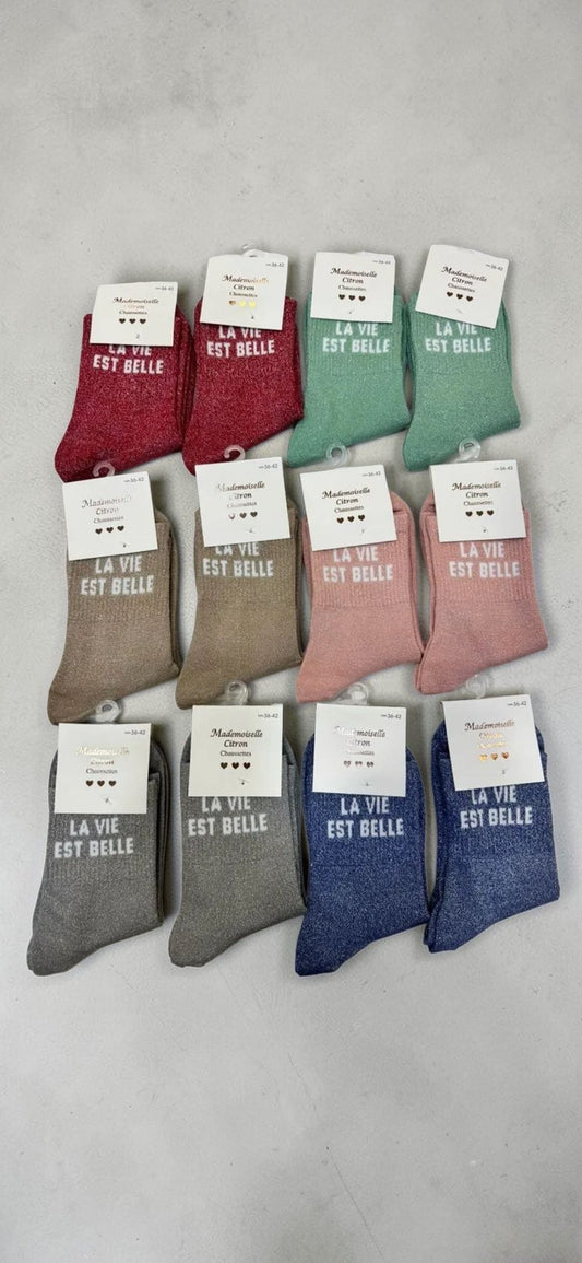 Chaussettes pailletées « La vie est belle »
