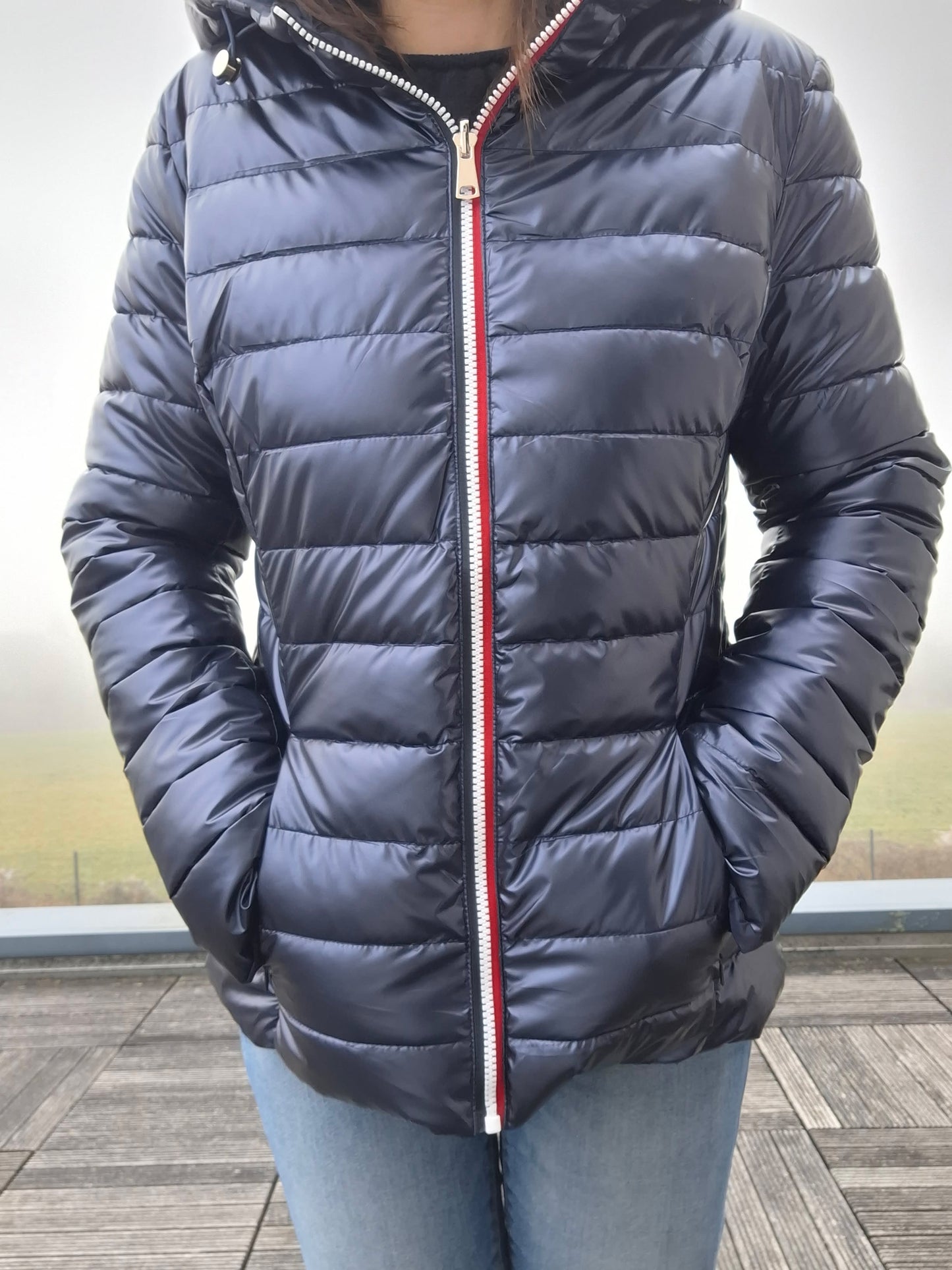 Doudoune courte réversible imperméable bleu marine réversible matelassé bleu marine avec capuche