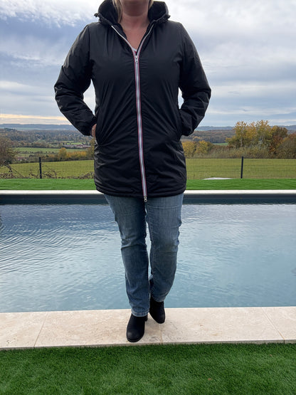 Laura Jo - Imperméable long doublé en fausse fourrure couleur noir