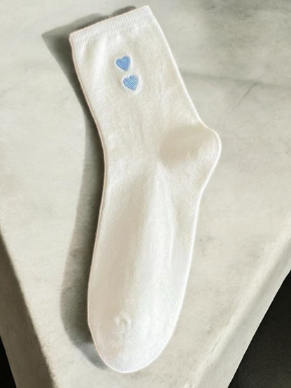 Nouveautés - Chaussettes blancs en coton à motif cœurs bleus