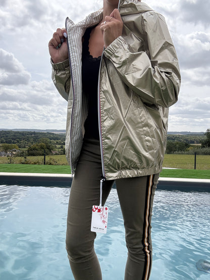 New Lolo - Manteau court mi fesses léger imperméable réversible doré capuche intérieur marin beige blanc - Curvy