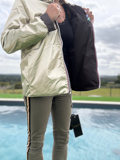 Laura Jo - Imperméable réversible court sans garnissage ouate mi-saison couleur marron chocolat/doré