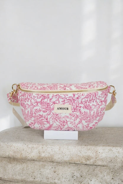 Sac banane coton liberty toile de jouy fleuri rose et blanc