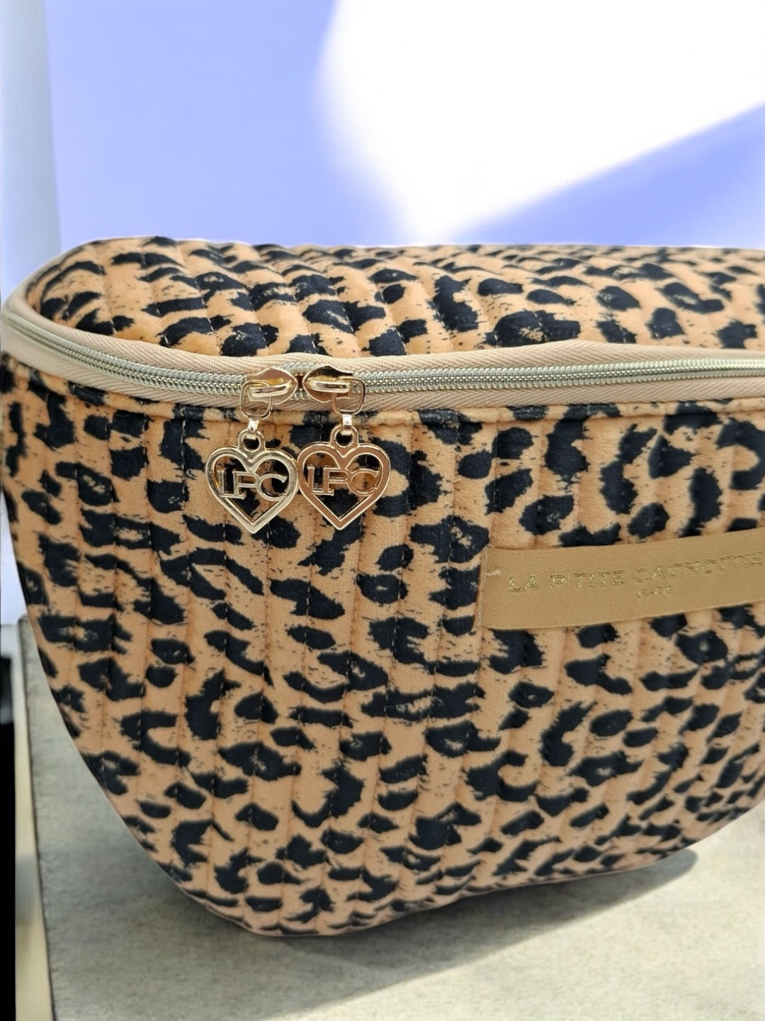 Sac banane en velours côtelé léopard camel noir « La Ptite cachottière »