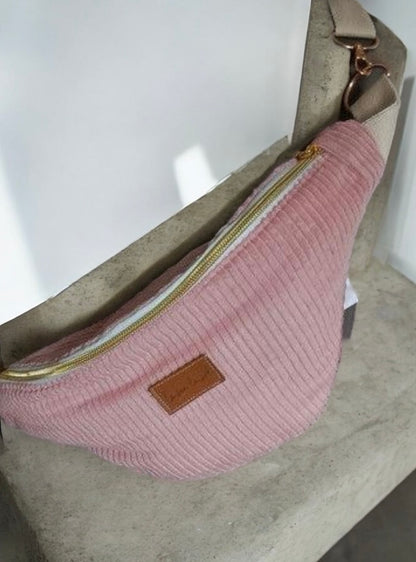 Sac banane tout velours rose pâle fait main