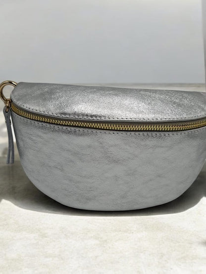 Sac banane cuir argenté irisé petit format