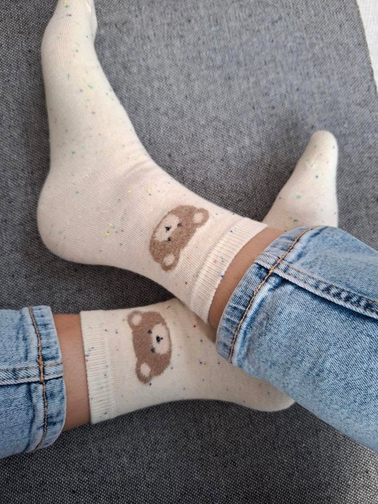 Nouveautés - Chaussettes blanches en coton à motif ours