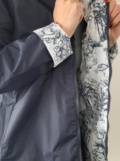 Laura Jo - Imperméable bleu marine réversible motif jungle long mi-saison garnissage ouate