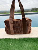 Sac week-end de voyage polochon velours matelassé couleur Marron