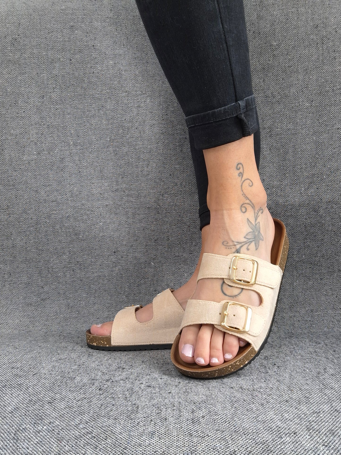 Chaussures sandales type Birk beige clair 2 brides