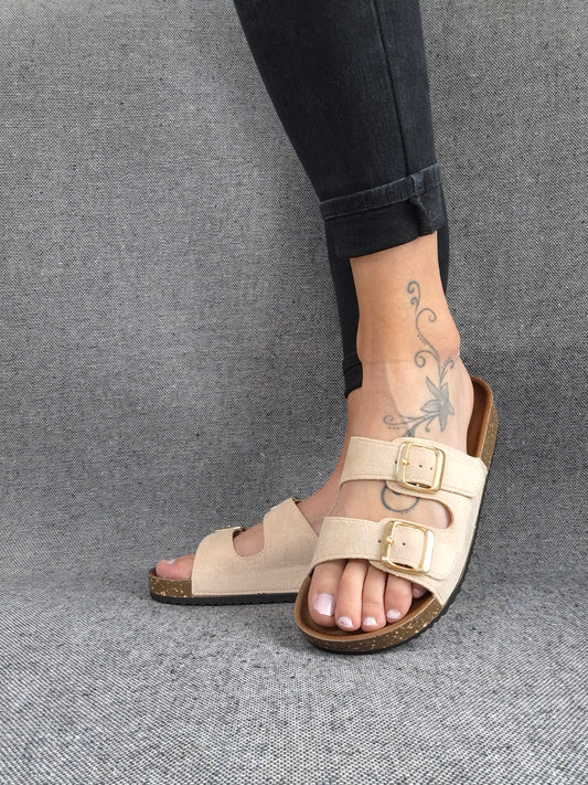 Chaussures sandales type Birk beige clair 2 brides
