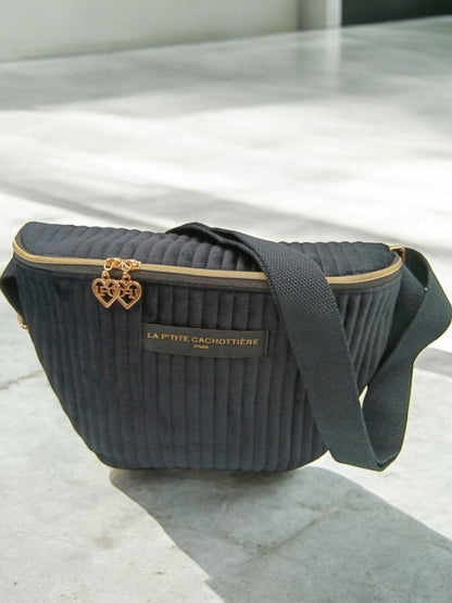 Sac banane en velours côtelé noir “La P’tite cachottière”