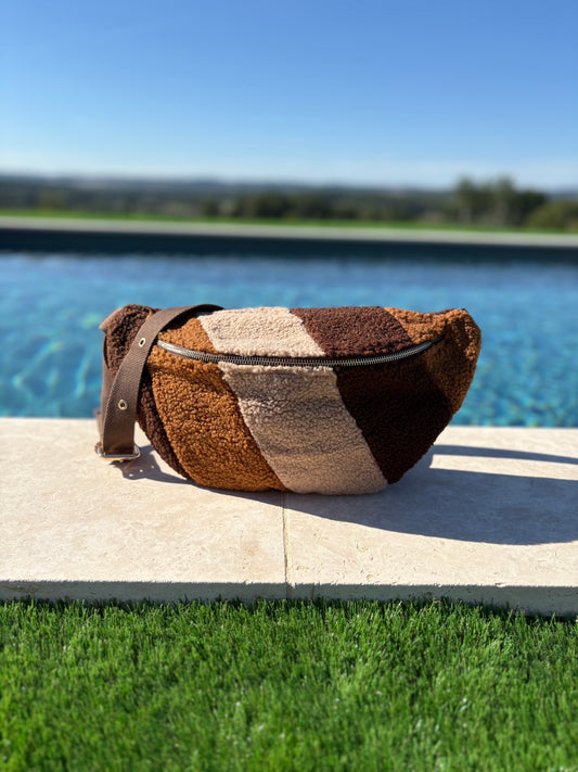 Sac banane XL peluche marron