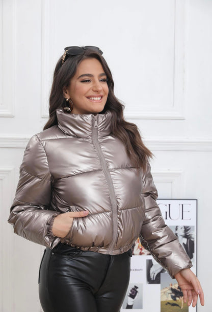 Melya Melody - Manteau court imperméable matelassé bronze brillant