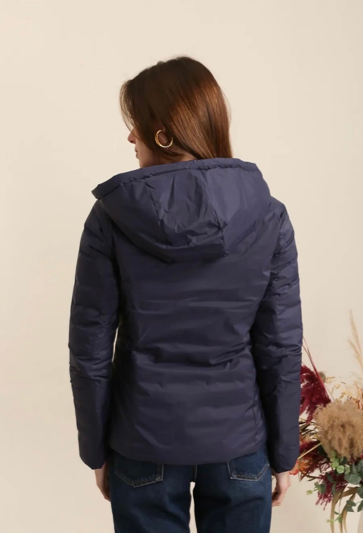 Doudoune courte réversible imperméable bleu marine réversible matelassé bleu marine avec capuche