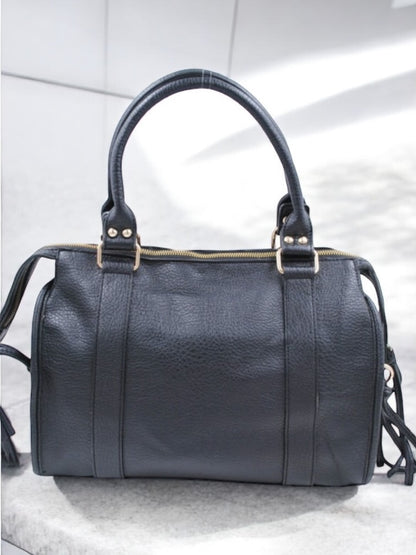 Sac à main (L) en simili cuir noir avec détails métalliques dorés