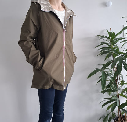 Manteau imperméable réversible mi-long léger Kaki/doré