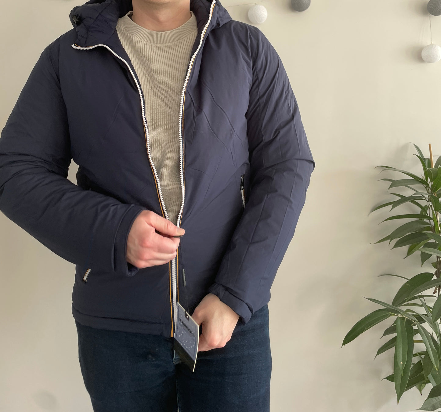 Doudoune à capuche HOMME courte imperméable et réversible matelassé bleu marine