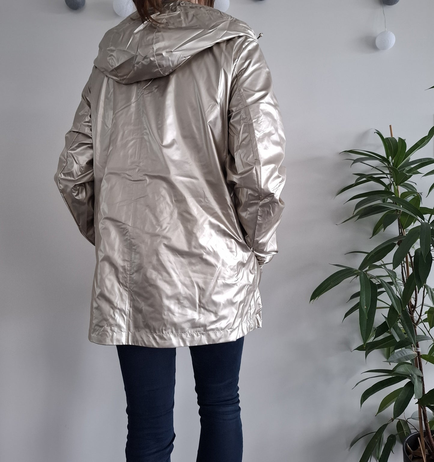 Manteau imperméable réversible mi-long léger Kaki/doré