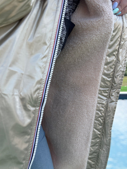 Laura Jo - Imperméable fourré long fausse fourrure doré intérieur sherpa beige