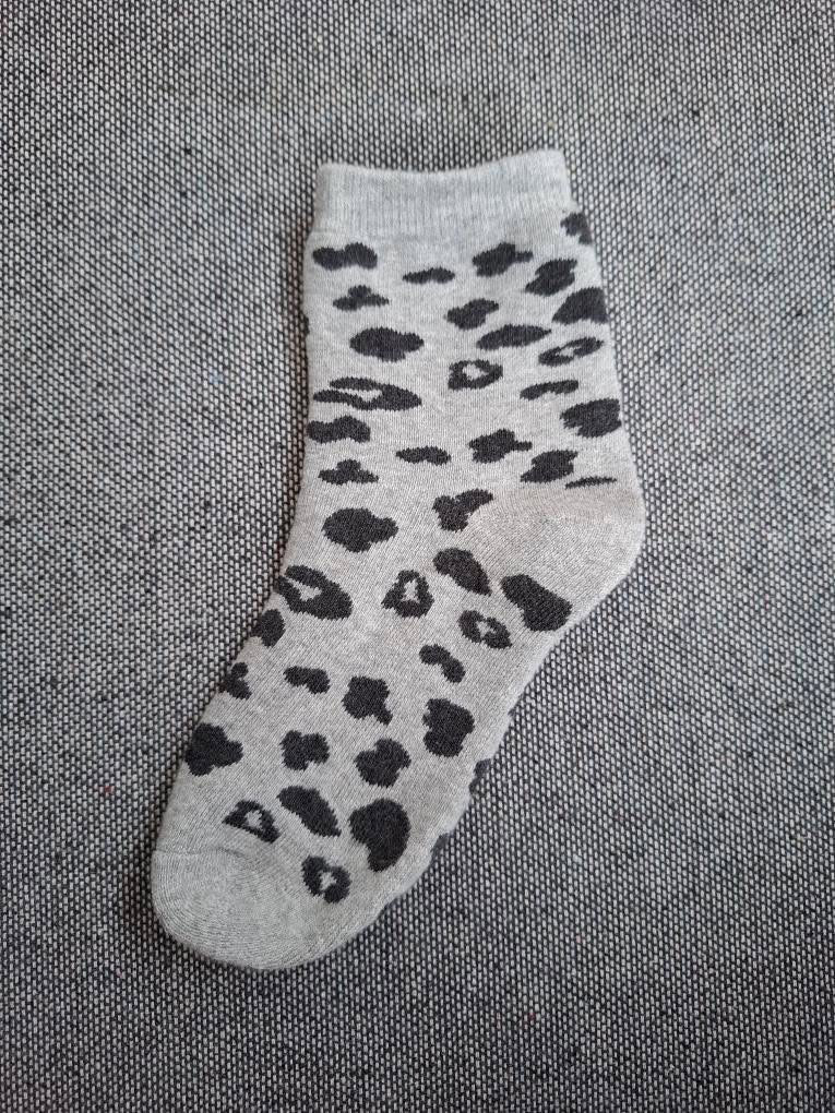 Nouveautés - Chaussettes gris en coton à motif léopard noir