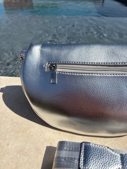 Sac banane simili cuir blanc argenté rosé