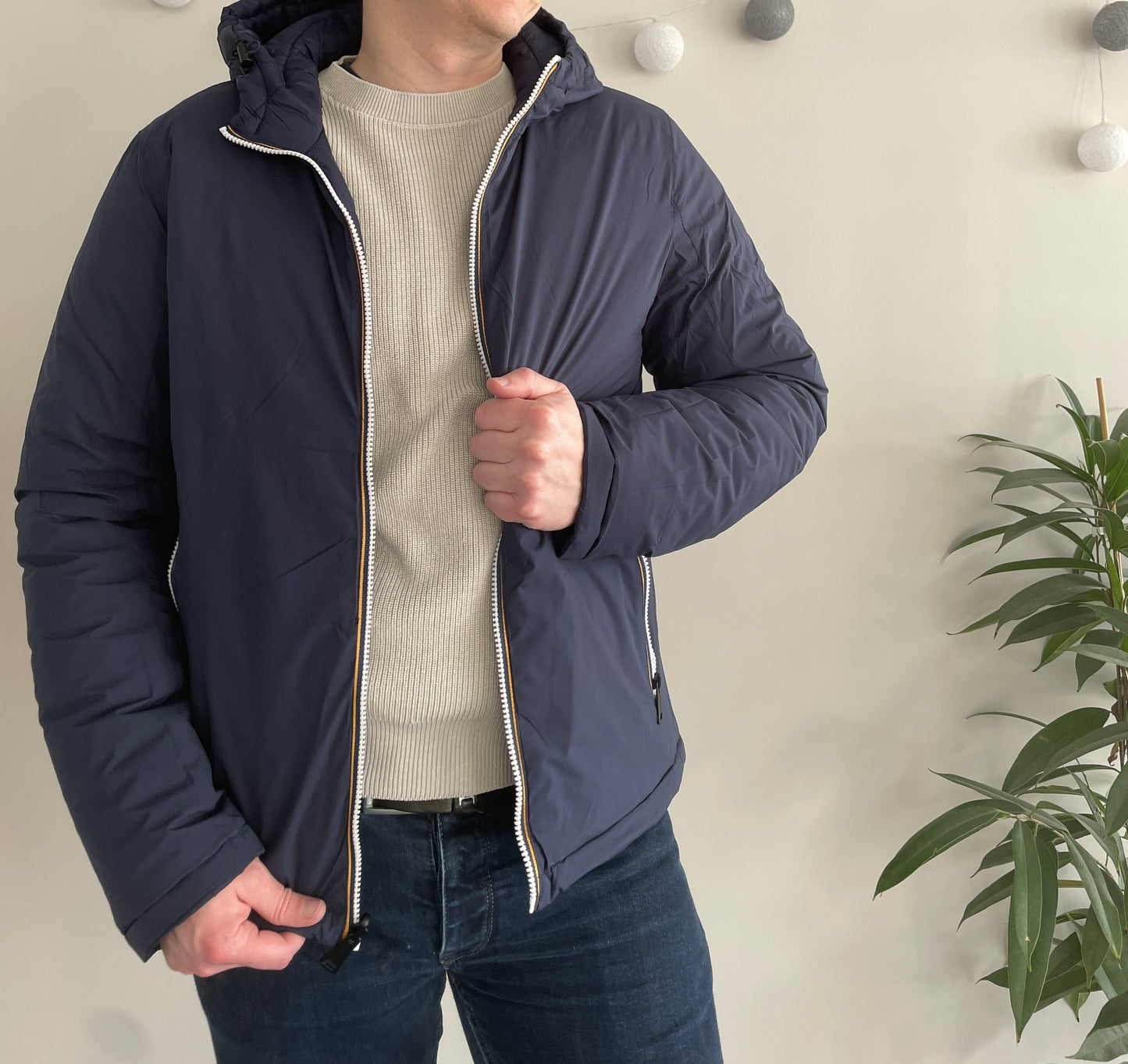 Doudoune à capuche HOMME courte imperméable et réversible matelassé bleu marine