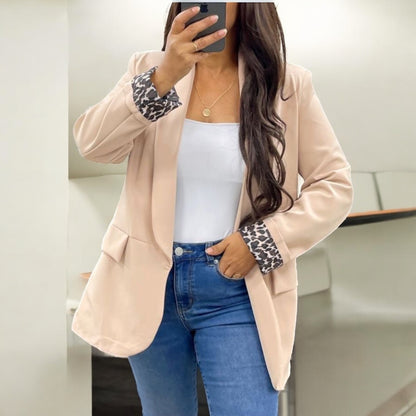 Veste blazer beige avec doublure imprimé léopard