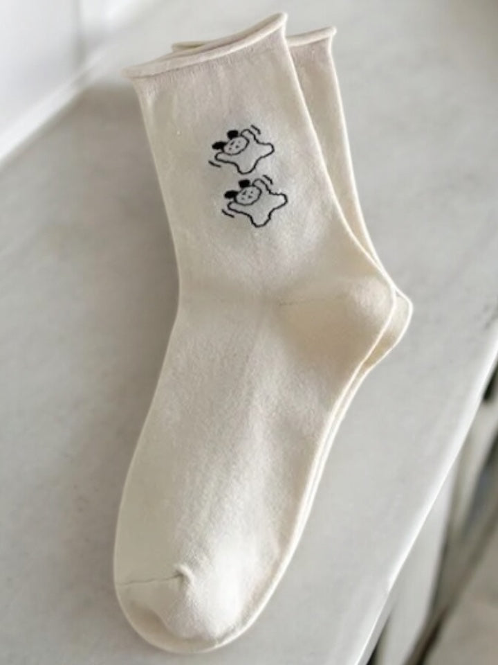 Nouveautés - Chaussettes blanches en coton à motifs deux petits chiens noirs