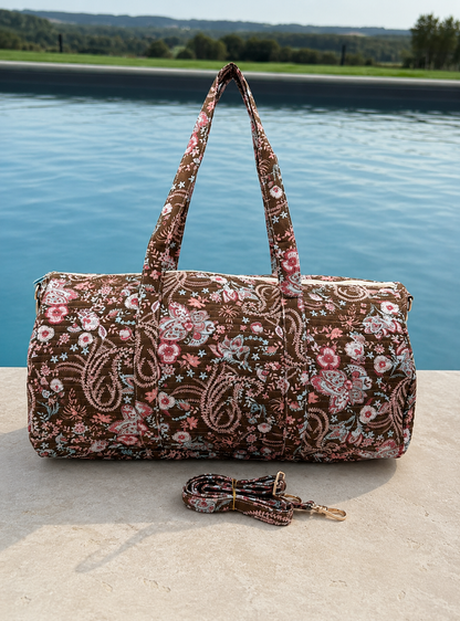 Sac Polochon Matelassé Fleuri Paisley | Grand Sac de Voyage Femme Bohème Chic – Bandoulière Incluse