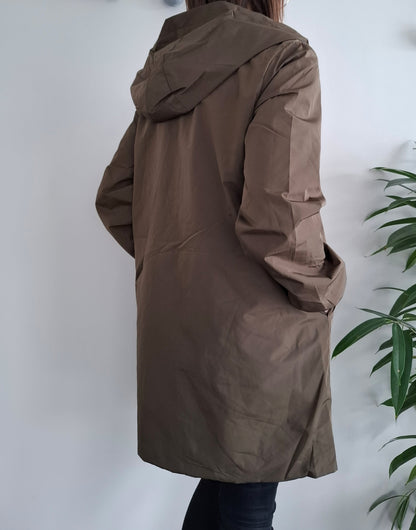 Melya Melody - Manteau léger long réversible imperméable kaki marron doré