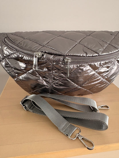 Sac banane XL matelassé effet doudoune argenté