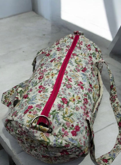 Nouveautés - Sac polochon en coton matelassé motifs à fleurs fuschia