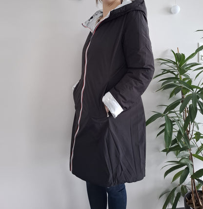 Doudoune manteau imperméable long noir réversible matelassé argenté