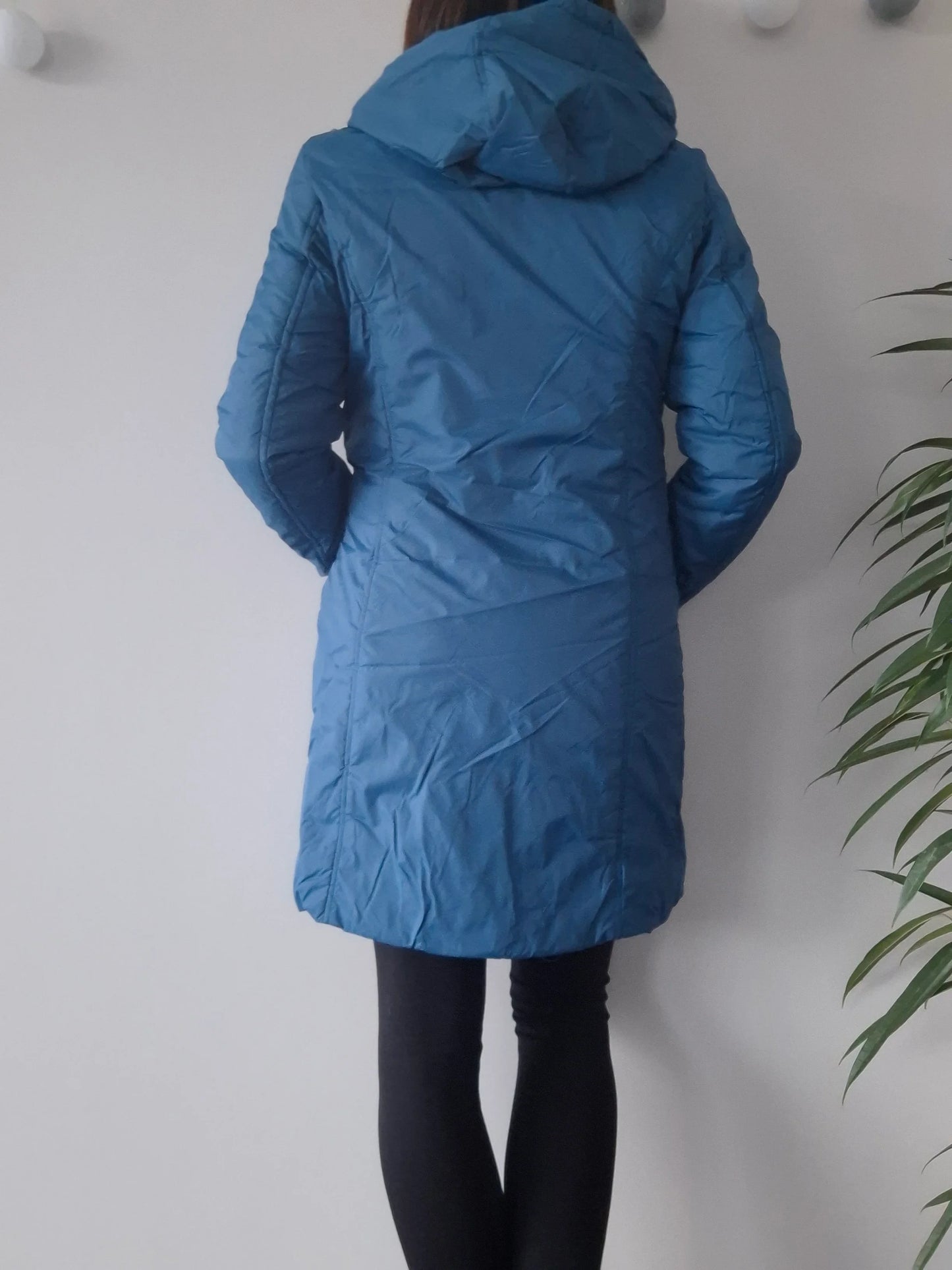 Melya Melody - Manteau long imperméable fourré fausse fourrure bleu canard