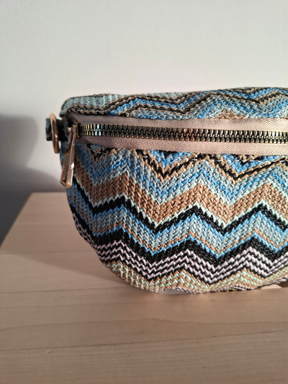 Sac banane en tissu à motif zigzag multicolore