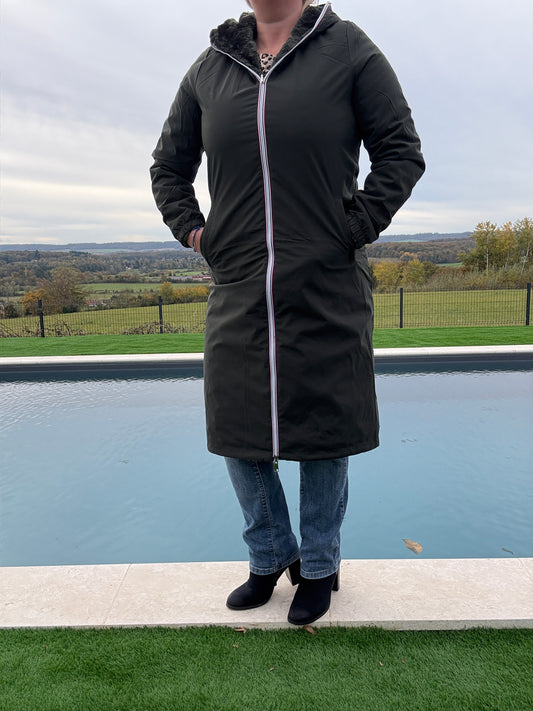 New Lolo - Manteau chaud long hauteur genoux kaki fourré complet réversible imperméable - Curvy