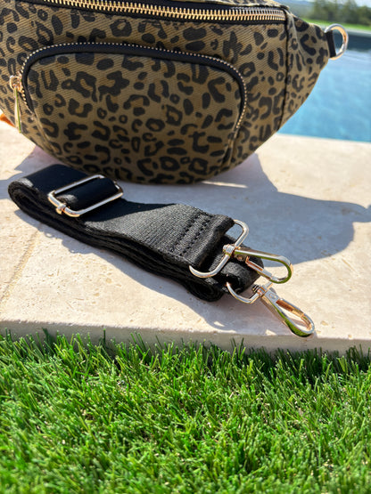 Sac banane en tissu imprimé léopard kaki 2 poches