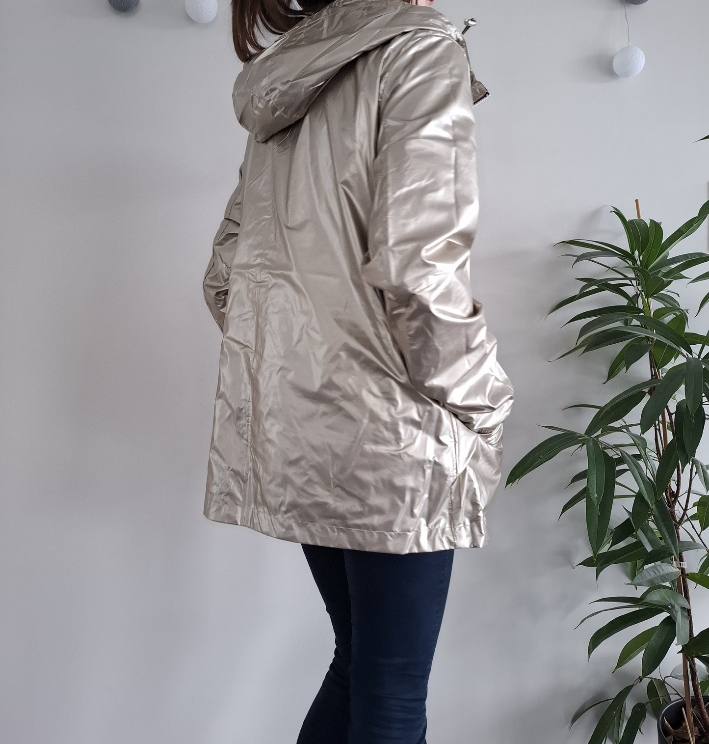 Manteau imperméable réversible mi-long léger Kaki/doré