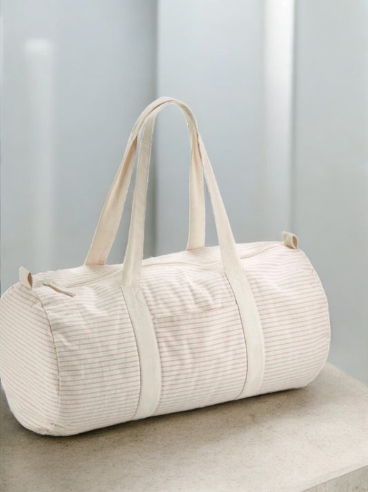 Sac polochon en coton rayé beige
