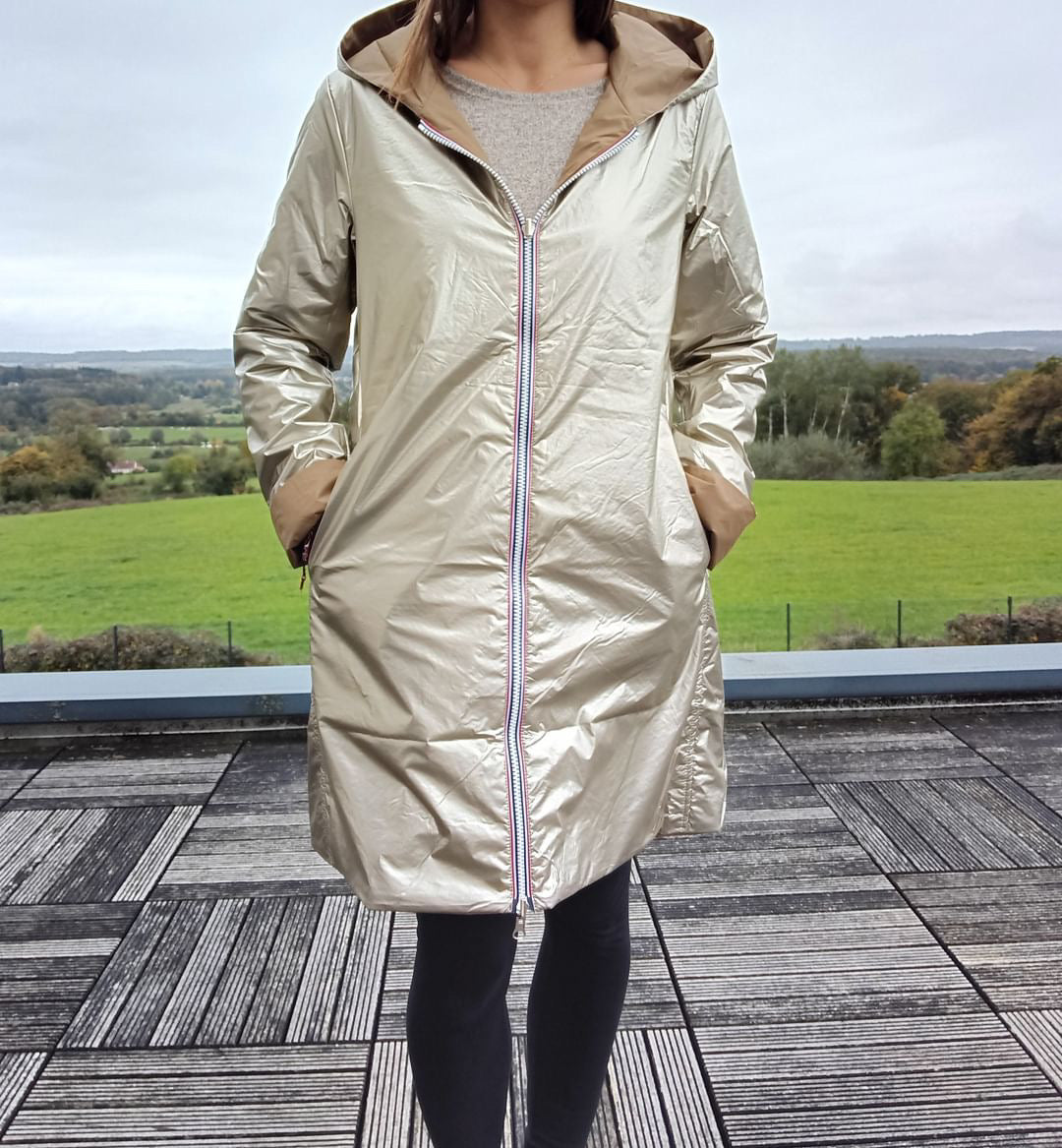 Imperméable réversible long mi-saison garnissage ouate Marque Laura Jo Camel / Doré