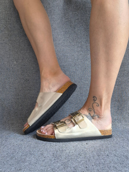Chaussures sandales 2 brides doré style Birk