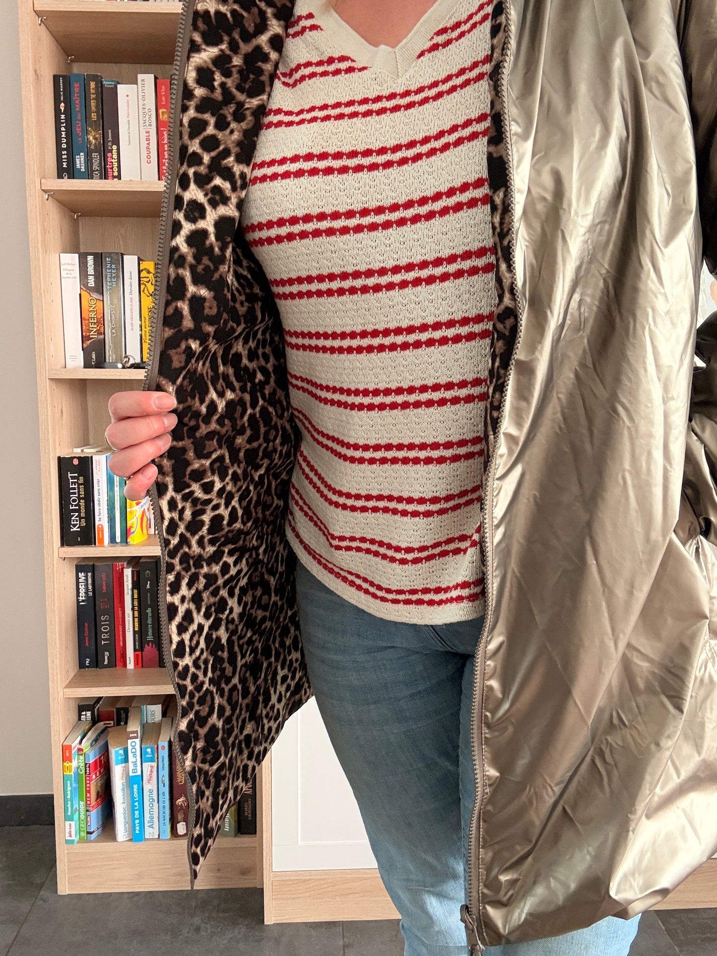 Laura Jo - Imperméable bronze réversible leopard long mi-saison garnissage ouate