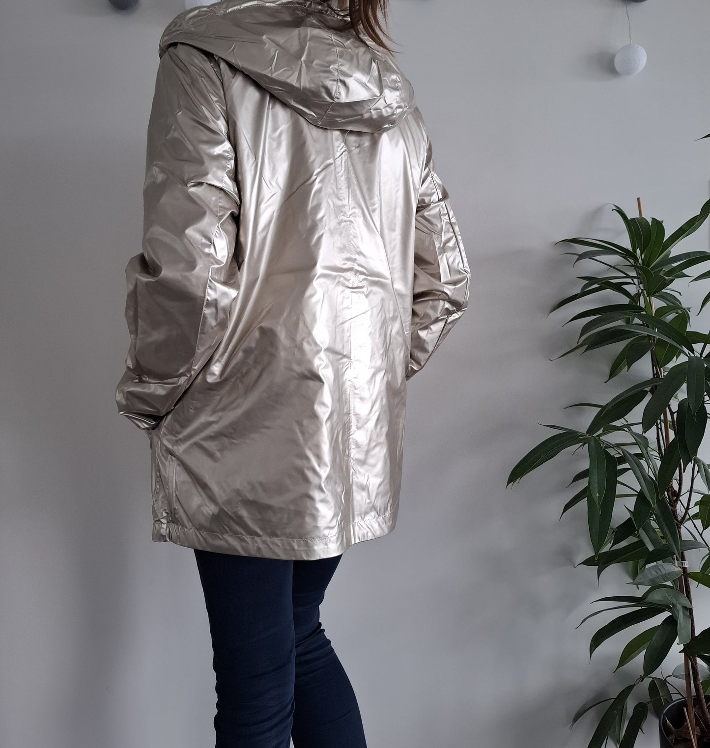 Manteau imperméable réversible mi-long léger Kaki/doré