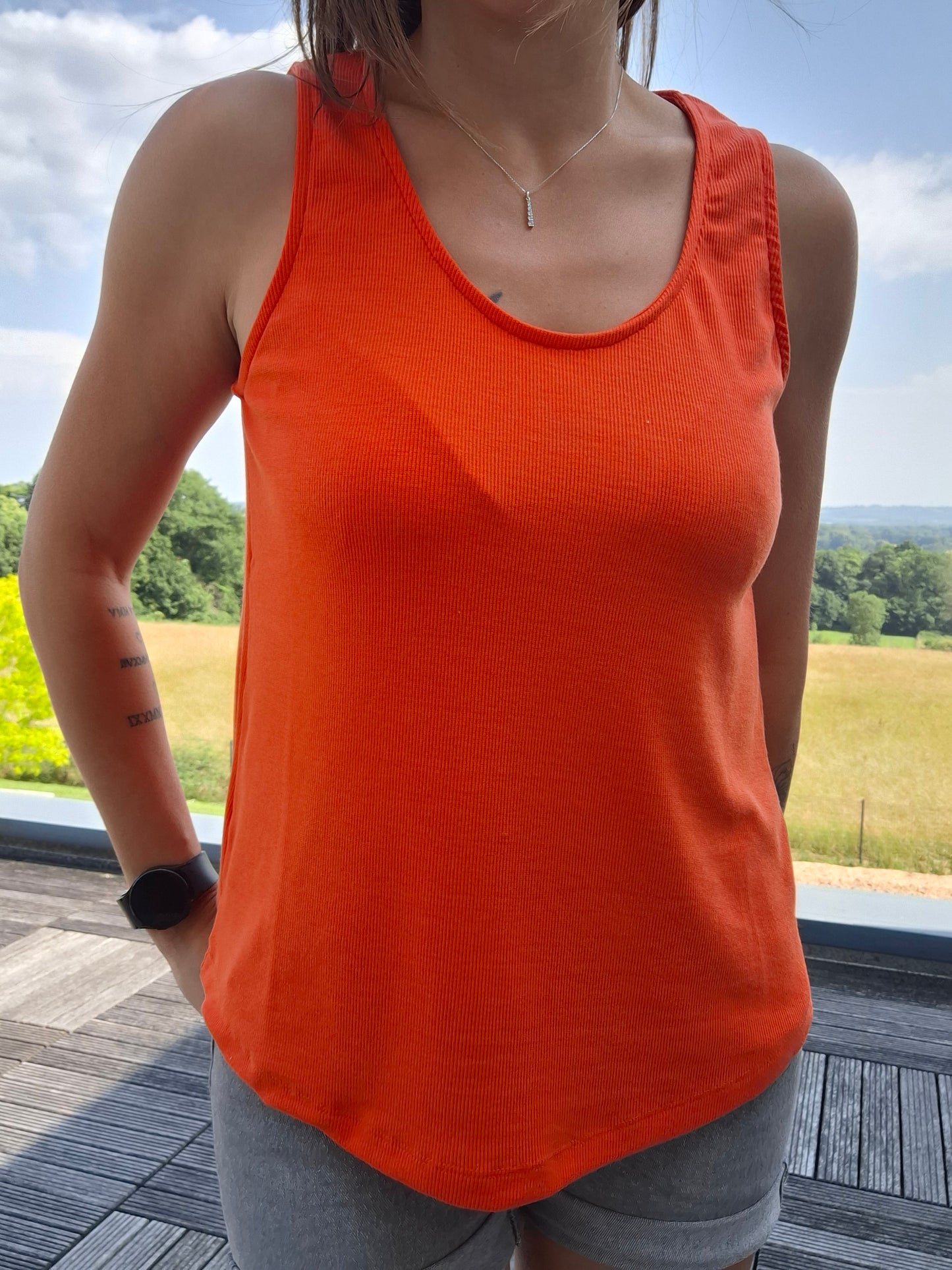 Débardeur en coton cotelé couleur orange