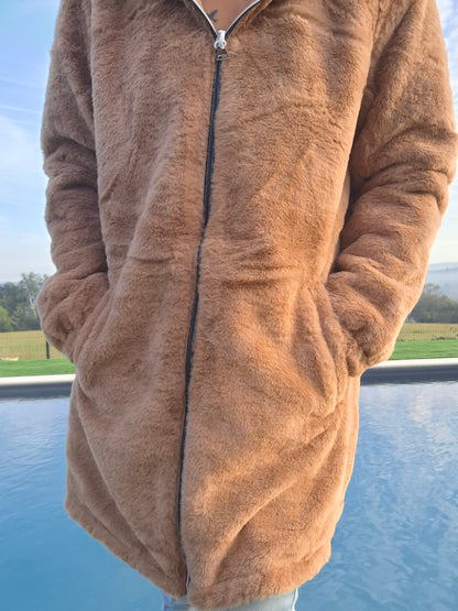 New Lolo - Manteau long camel clair fourré complet réversible imperméable