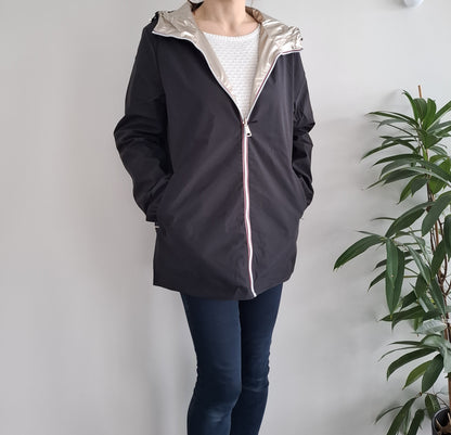 Manteau imperméable réversible mi-long léger Noir/doré