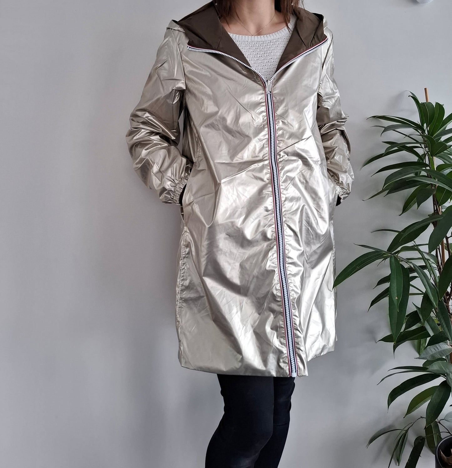 Melya Melody - Manteau léger long réversible imperméable kaki marron doré - Curvy