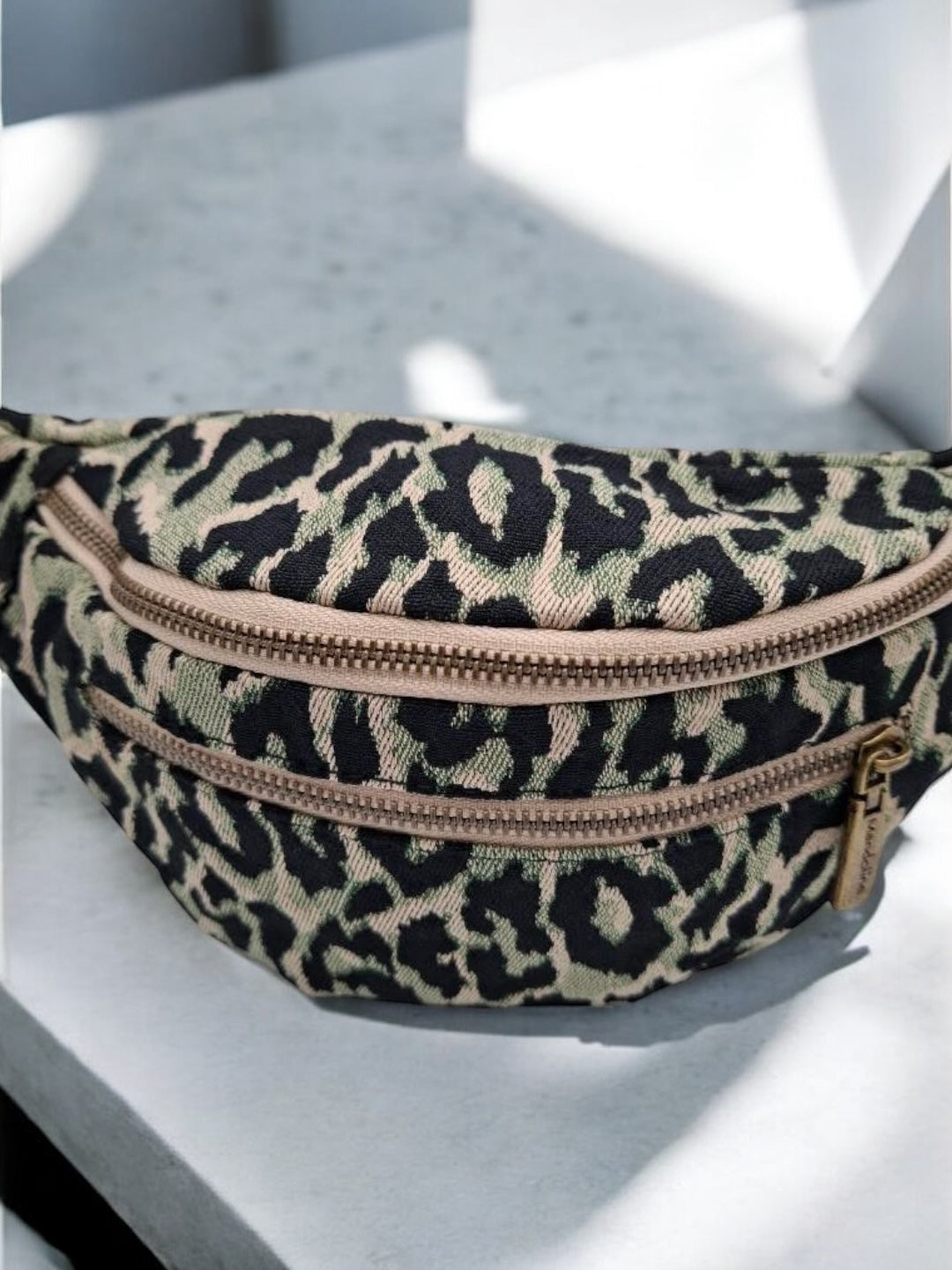 Nouveautés - Sac banane en tissu à motif léopard vert 2 poches