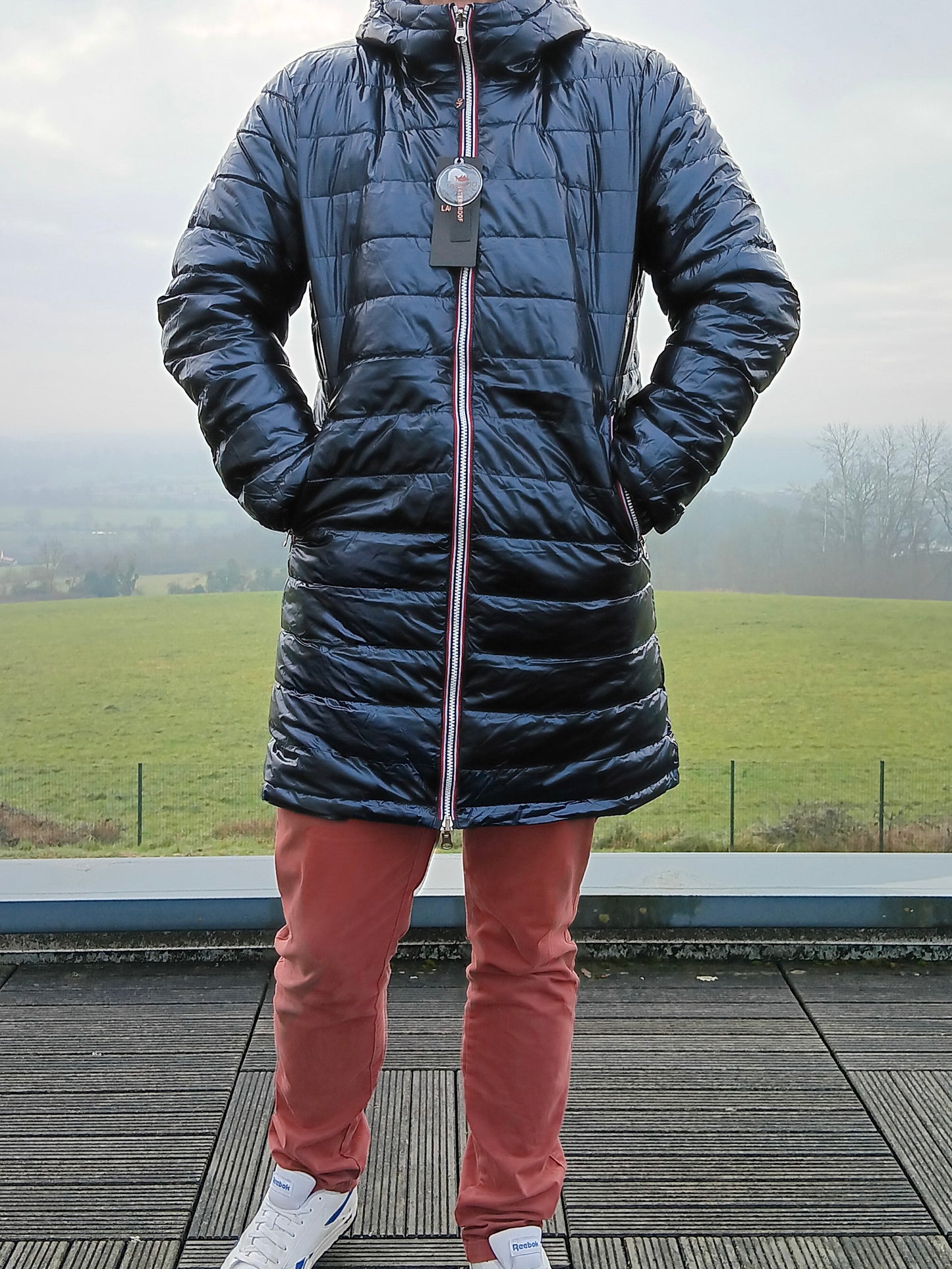 Laura Jo - Doudoune HOMME longue imperméable et réversible matelassé bleu marine